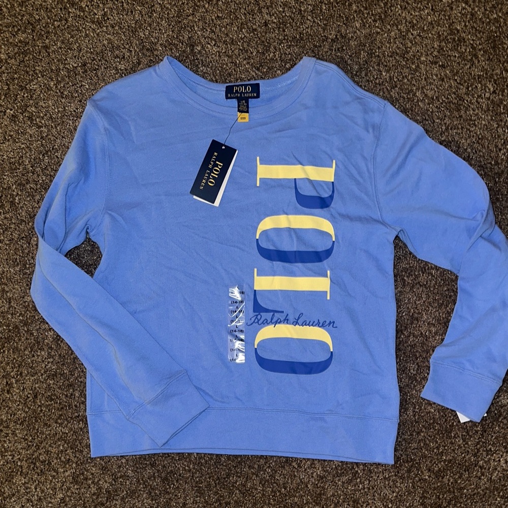 Polo by Ralph Lauren Girls Blue and Yellow Sweatshirt Sz 14-16 NWT